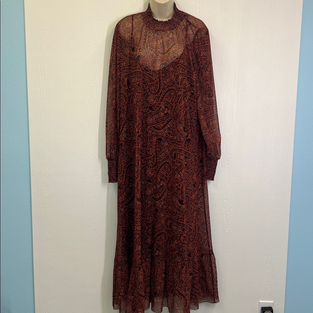 Farm Rio - Anthropologie Printed Paisley Mock Neck Long Sleeve Midi Dress SZ XL - Picture 2 of 12